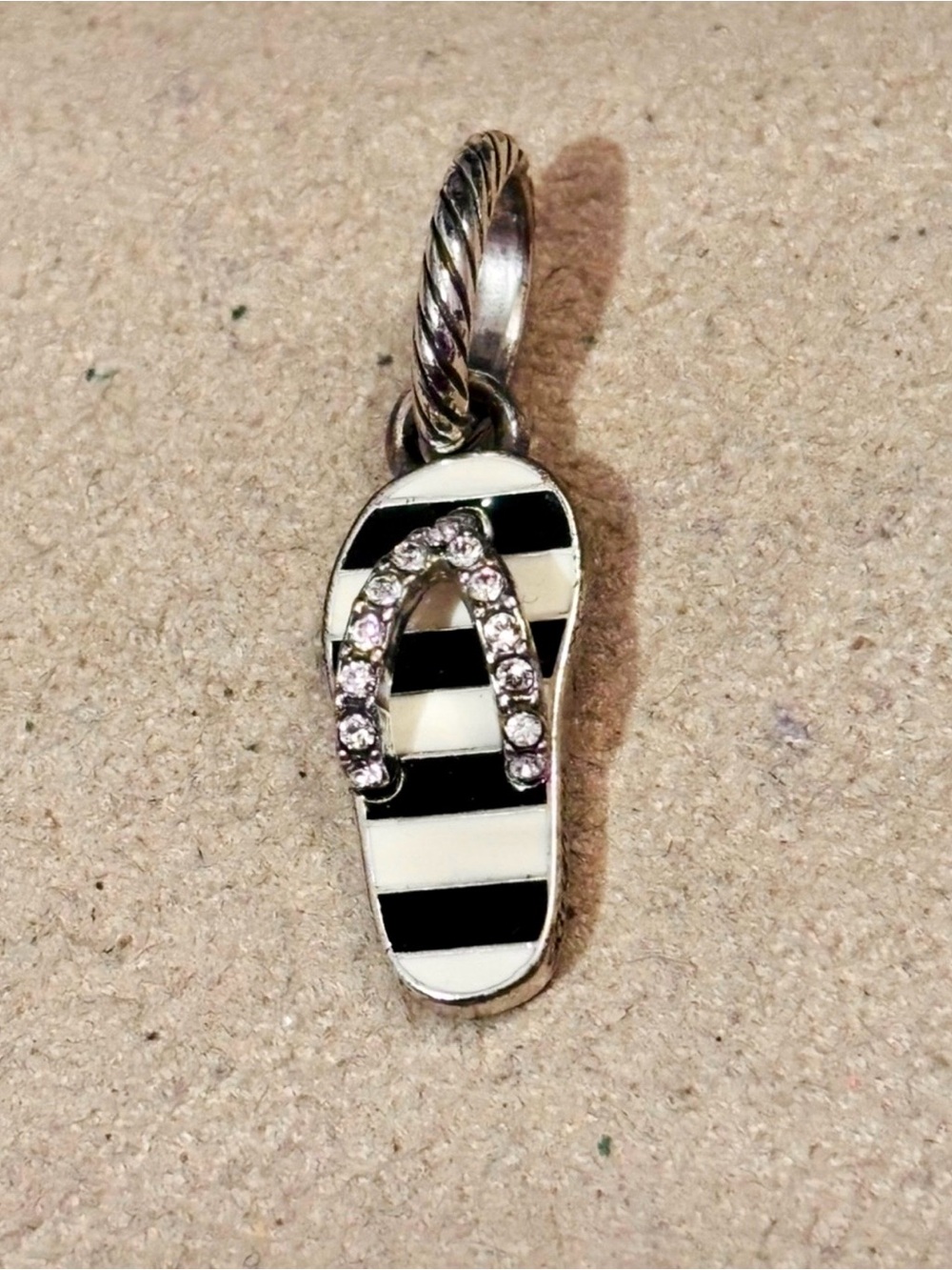 Brighton Flip Flop charm Black & white stripes Crystals Anchors on sole Retired